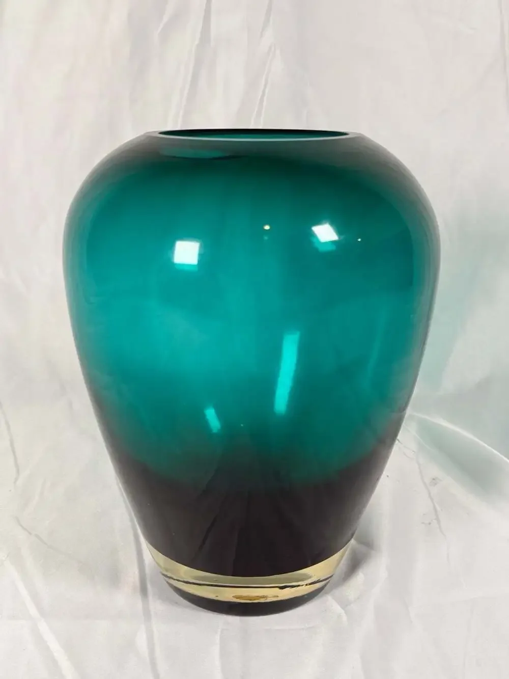 Glass Vase Teal Green Ombre Ovoid Handblown Decorative Centerpiece